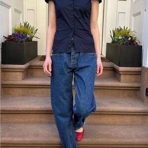 Brandy Melville Navy Rue Short Sleeve Top